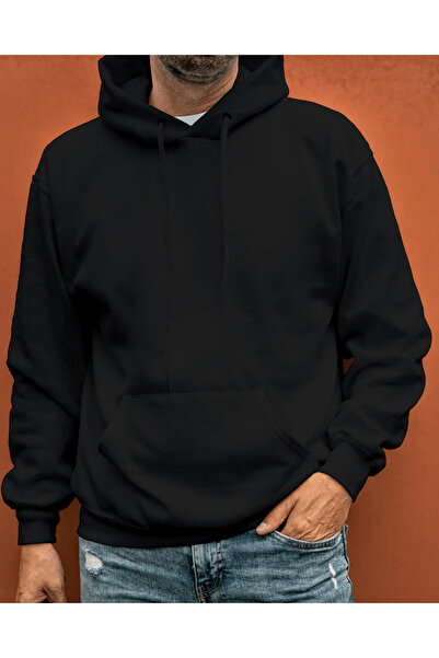 SUVİN Oversize Siyah Kapüşonlu Sweatshirt – Basic, Unisex, Streetwear