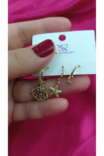 shop Çelik Kararma Yapmaz İstiridye ve Deniz Yıldızı Kadın Küpe