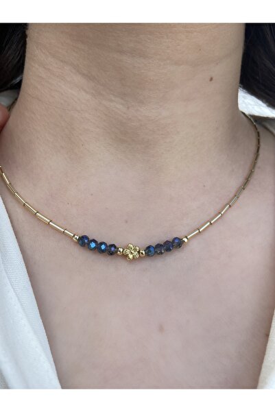 Anetta Jewelry Mavi kristal boncuklu çiçek model tasarım kadın çelik kaplama ...