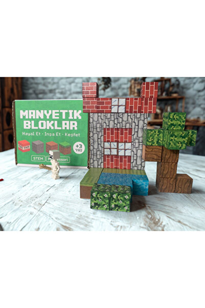 Manyetik Bloklar Minecraft Temalı Orman Evi Manyetik Blok Seti 50 Adet – Haya...