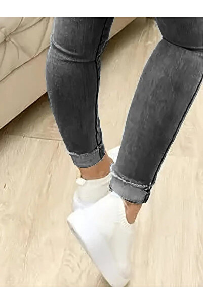 merysare Kadın Çok Düğmeli Yüksek Bel Jean pantolon