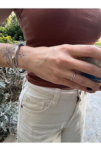 MODA Gümüş Rengi 7-8 Numara Uyumlu Çelik Yüzük