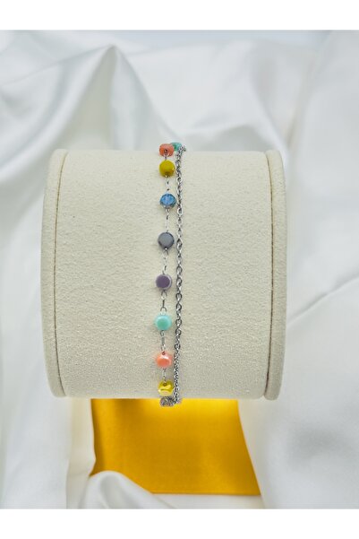 Snartun Double Chain Steel Bracelet with Colored Crystal Stones