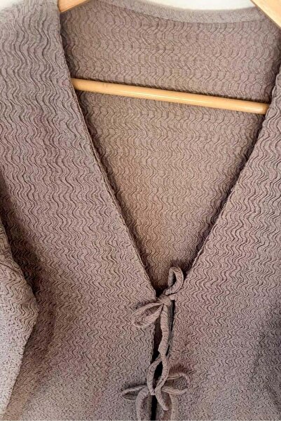 Aişe tesettür Stone Color Tie-Front Kimono Tunic / Lycra Iron-Free Fabric