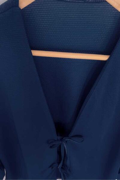 Aişe tesettür Синя туніка-кімоно з зав'язкою спереду / Літня тканина з еластаном