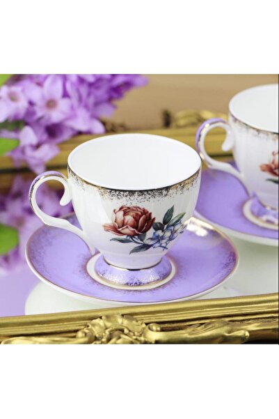 Royelia Rose Purple 2-Piece Coffee Cup New Bone China Set Round Artificial Bone Ash Calcium Carbonate