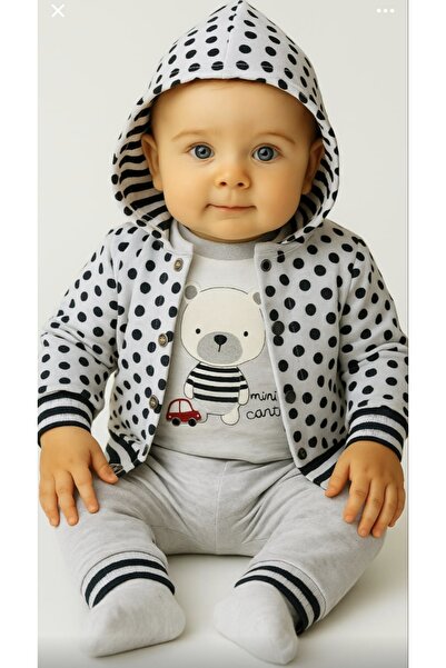 Babyim Babyblue Baby 3-Piece Set Snap-On Bodysuit Hooded Cardigan Pants Cotton