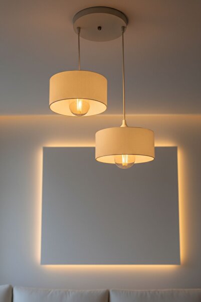 Oxyteez İkili Beton Görünümlü Oval Avize Sarkıt Mutfak Salon Oturma Odası Ofis İçin Aydınlatma