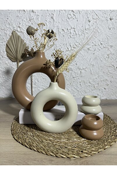 Zigzag Home Διακοσμητικό σετ βάζου με δαχτυλίδι σε στυλ μποέμ και διακοσμητικό σετ κεριών με λαμπάδα