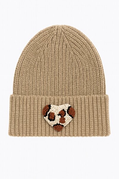 byebruketenci Brown Dark Cream Beret Leopard Heart Punch Detailed Gift Christmas