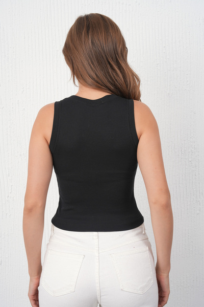WOMAN VISION Women's Ribbed Look Cotton Fabric 3 Pieces Black Women's Undershirt Pack 001