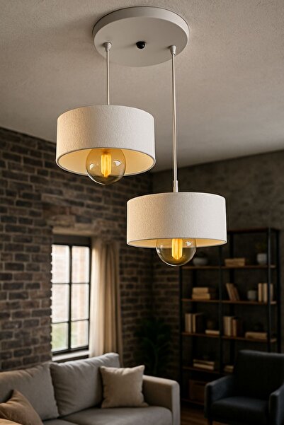 Oxyteez İkili Beton Görünümlü Oval Avize Sarkıt Mutfak Salon Oturma Odası Ofis İçin Aydınlatma