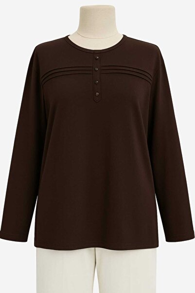 Nacar Moda Γυναικεία μπλούζα ελαστικό ύφασμα μεσαίας και μεγαλύτερης ηλικίας Four Seasons καφέ μαμά χτενισμένη βαμβακερή μπλούζα Νέα σεζόν με ρίγες