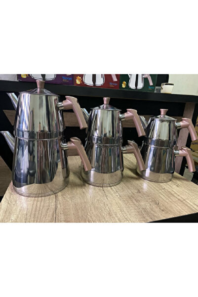 Yıldız çelik pramit indüksiyonlu bakalit kulp aile çaydanlık takımı 4,20lt