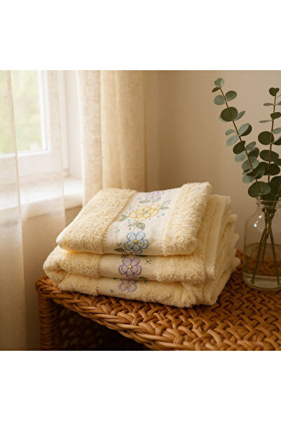 Ercahome tekstil مجموعة مناشف حمام أنيقة جدًا مطرزة بالزهور الصفراء مصنوعة من...