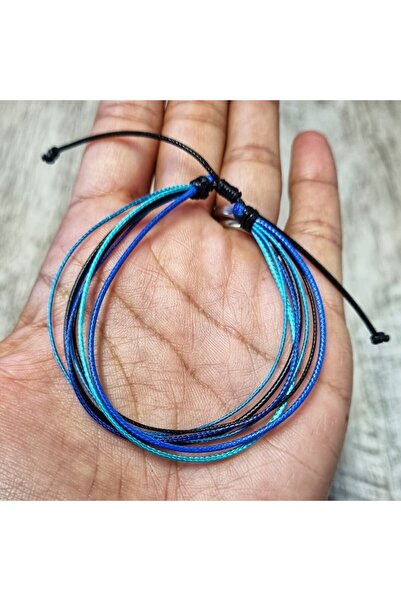 Wild Bracelets Bratara reglabila din mai multe snururi cerate, Blue by