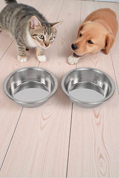 MH MiniHediye 2 Adet Paslanmaz Çelik Kase Kedi Köpek Mama Su Kabı Mamalık Sul...