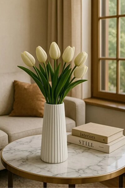 Lemonhouse İskandinav Bohem Tarzı Çizgili Dekoratif Vazo 20 Cm