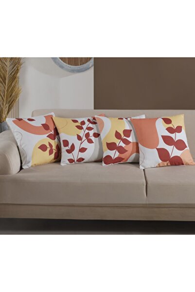 Medaillon Home Leaf Detailed Decorative Gift Set of 4 Pillow and Cushion Covers