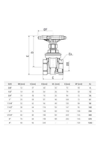GIACOMINI R55Y009 slide valve, 2 1/2", brass, FI, manual , for cold, hot and steam water, 16 bar