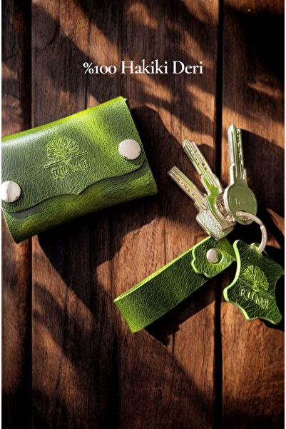 Rumi Deri محفظة بسيطة من الجلد الطبيعي مع صندوق خاص وحامل بطاقات وسلسلة مفاتي...