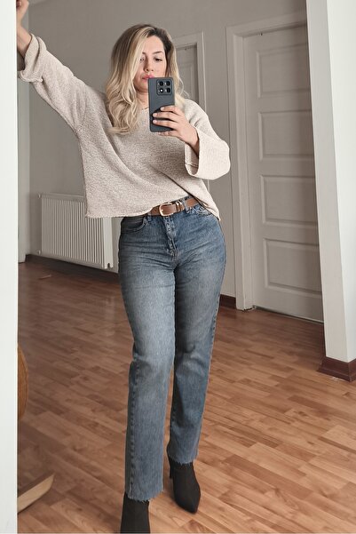 MADAMMERY Washable Distressed Belted Cut-Out Leg Women's Jeans