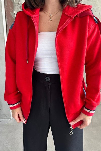XRAY JEANS Women's Hooded Jeans Garni Relax Red Sweatshirt