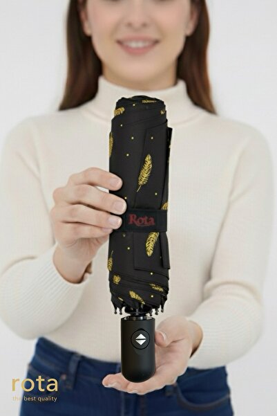 Rota Tam Otomatik 8 Telli Dayanıklı Fiber Tel Şemsiye - RT-3020W - Yaprak Des...