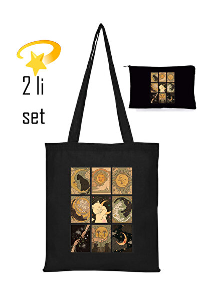 Boom town bez canta - Kalemlik,Makyaj Çantası takım 2li set siyah