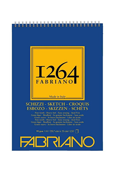 Fabriano 1264 Schızzı A4 - 90 gr - F-1264 Eskiz Defteri - Üst Spiralli - Mikroperforeli