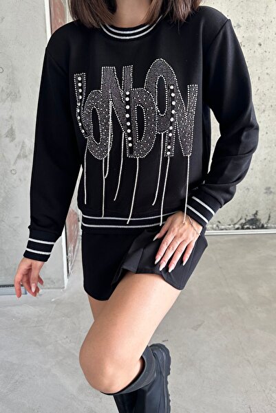 XRAY JEANS Γυναικείο Stoned London Printed Relax Fit Μαύρο Ιδρώτα