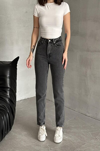 XRAY JEANS Women's Loose Mom Fit Smoked Jeans with Elastic Waist