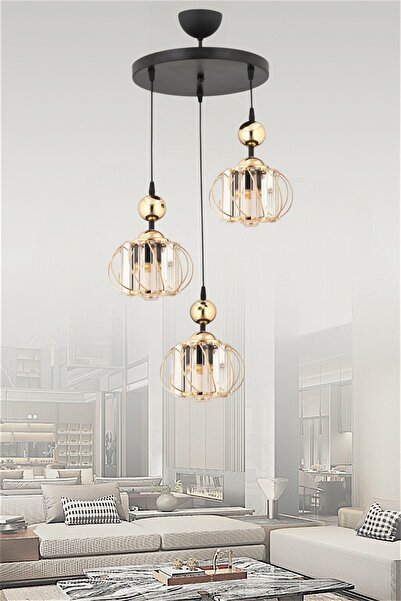 ESSLİGHT Lina 3 Lü Sarkıt Avize KRİSTAL TAŞLI Salon Mutfak Yatak Odası