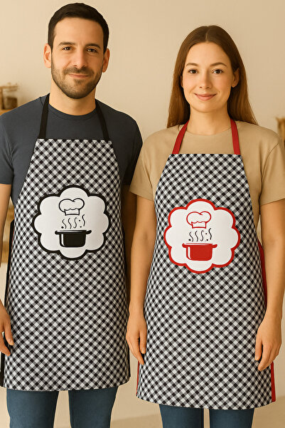 AYSHOME Ays Home Black and White Gingham Adult 2-Piece Kitchen Apron Set