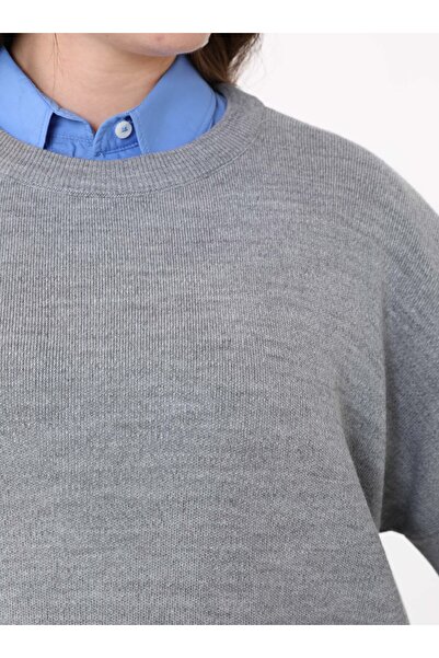 ALİA Large Size Oversize Knitwear Sweater - Gray Melange - Alia
