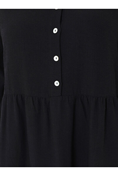 ALİA Φόρεμα μεγάλου μεγέθους με λεπτομέρεια με κουμπί γιακά - Μαύρο - Alia