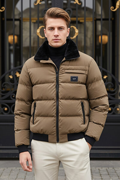 MOVENTO معطف رجالي بياقة فرو مع حشوة