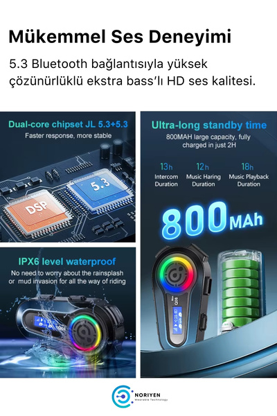 Noriyen Yeni Nesil Motosiklet Kask Interkom Mikrofonlu Gürültü Engelleyici Q08 Max Bluetooth Kulaklık