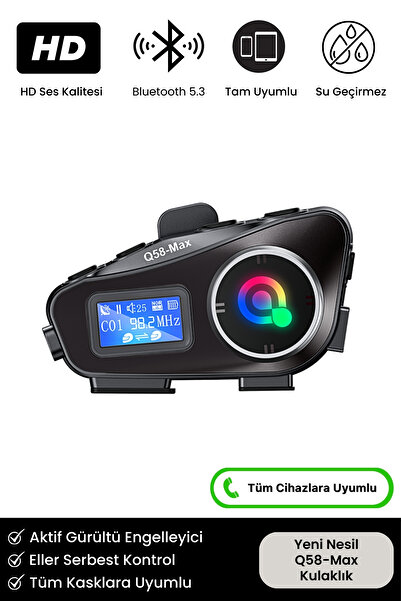 Noriyen Yeni Nesil Motosiklet Kask Interkom Mikrofonlu Gürültü Engelleyici 500M Q58 Max Bluetooth Kulaklık