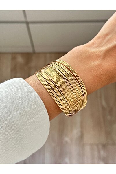 YOUES JEWELRY Çelik Kalın Kelepçe Bilezik Kadın Bileklik Unisex Gold Kadın Ke...