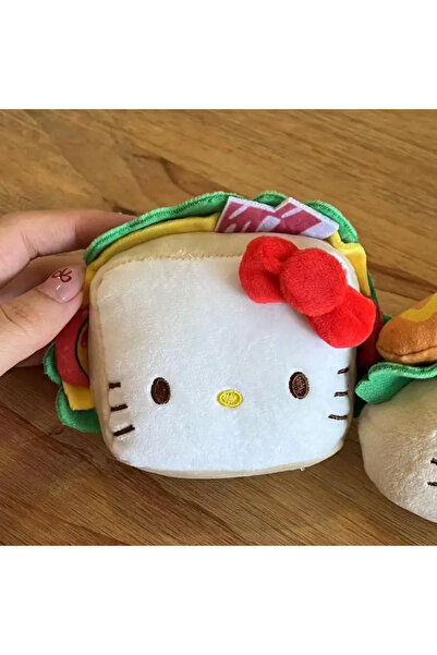 Miniso 01 سلسلة مفاتيح من القطيفة Hello Kitty، قلادة من القطيفة على شكل هوت د...