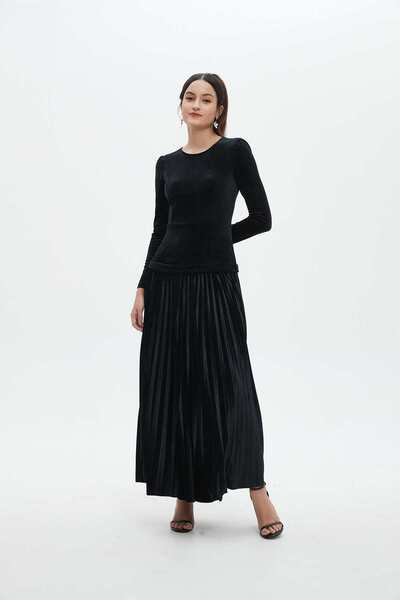 Nichii Women's Long Sleeve Plain Maxi Dress with Cinched Waist