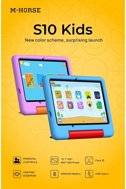 M HORSE M-Horse Kids Tablet 10.1” Android 13, 4GB RAM, 64GB Storage, Dual Camera 8MP+5MP, 5000mAh