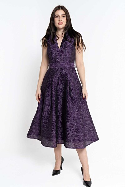 Nichii Women's Sleeveless Midi Dress with Wide Neckline and Pattern