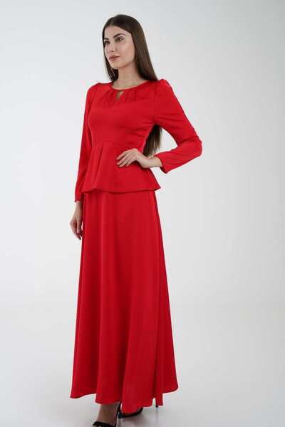 Nichii Women's Solid Maxi Dress with Waist Detail and Long Sleeves