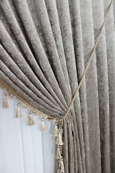 MebelPort Curtain Chenille Backdrop Curtain Double Wing with Fringe Edge (Right - Left Wing)