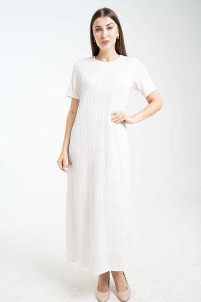 mica فستان طويل مطرز وأكمام قصيرة للنساء