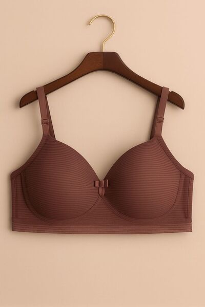 enmodaiçgiyim Mink Plus Size C Cup Unpadded Underwire-Free Sponge Striped Tulle Detailed Bra