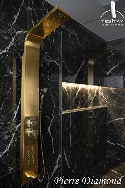 tesitay Robot Duş Panel Banyo Duş Seti Gold / Altın Kolon Robot Duş Takımı Masajlı Pirinç Banyo Duş Başlığı