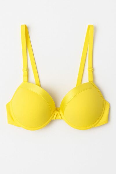 enmodaiçgiyim Жовтий атласний бюстгальтер з деталями та наповненням | Зручна та стильна модель з підтримкою